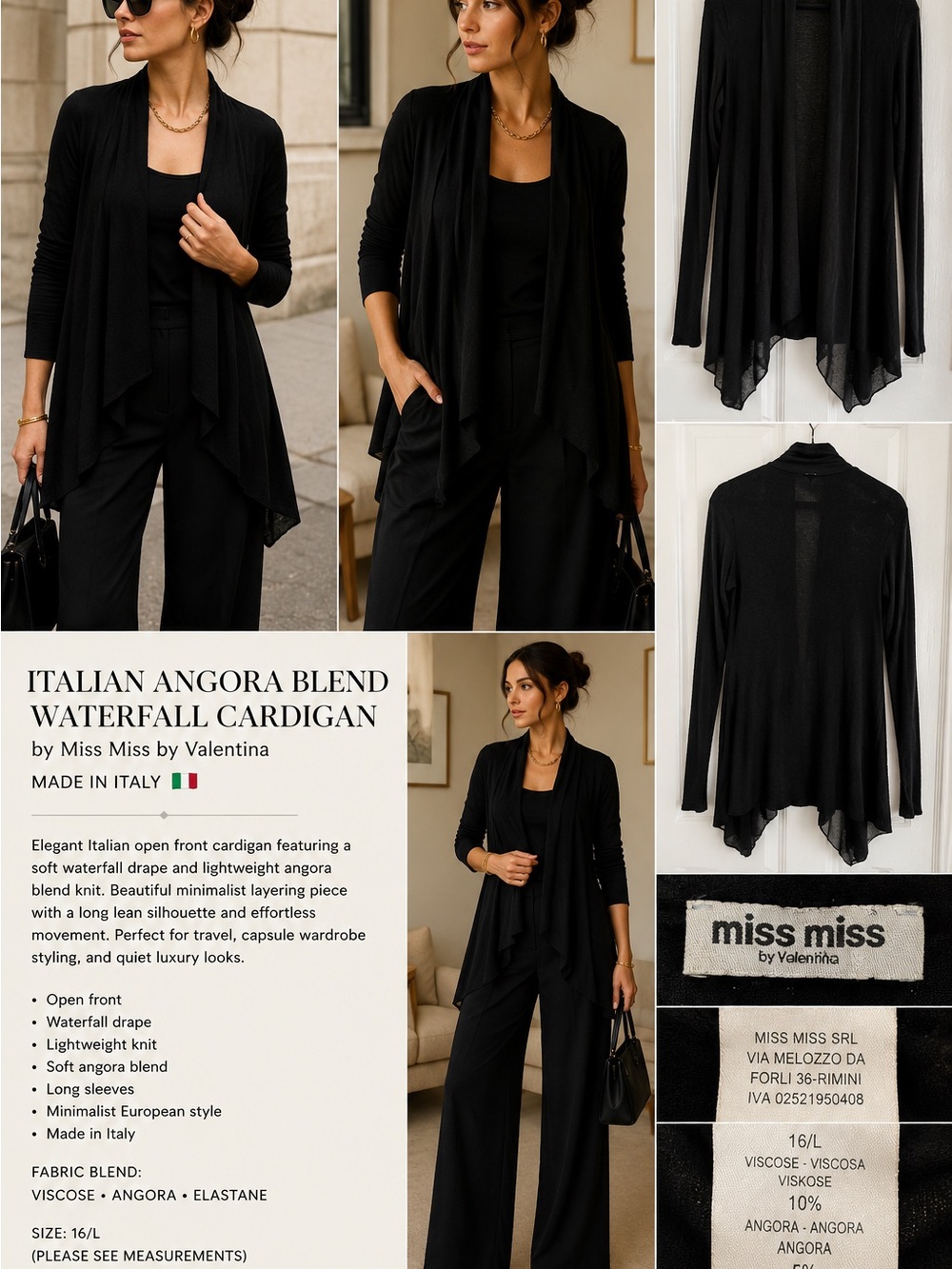 Valentina Black Draped Lightweight Cardigan